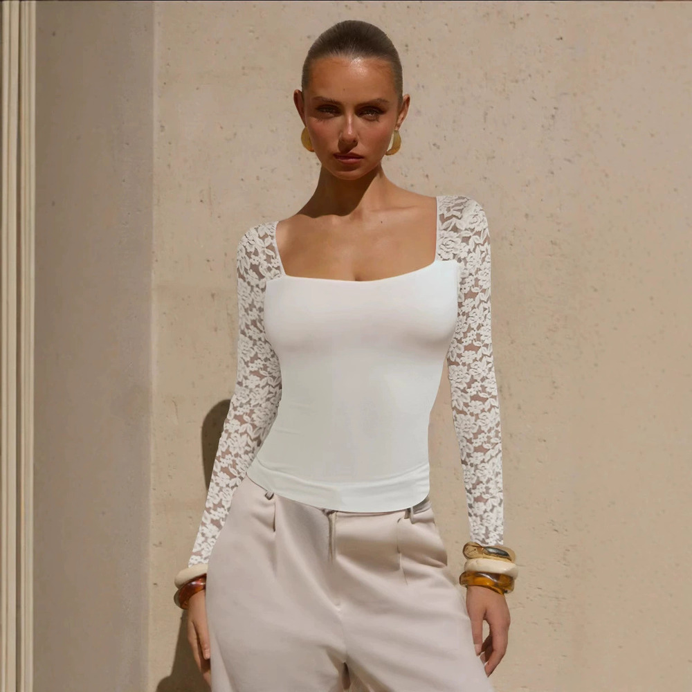 H&M Sexy Lace Collar Slim Fit Long Sleeve Top